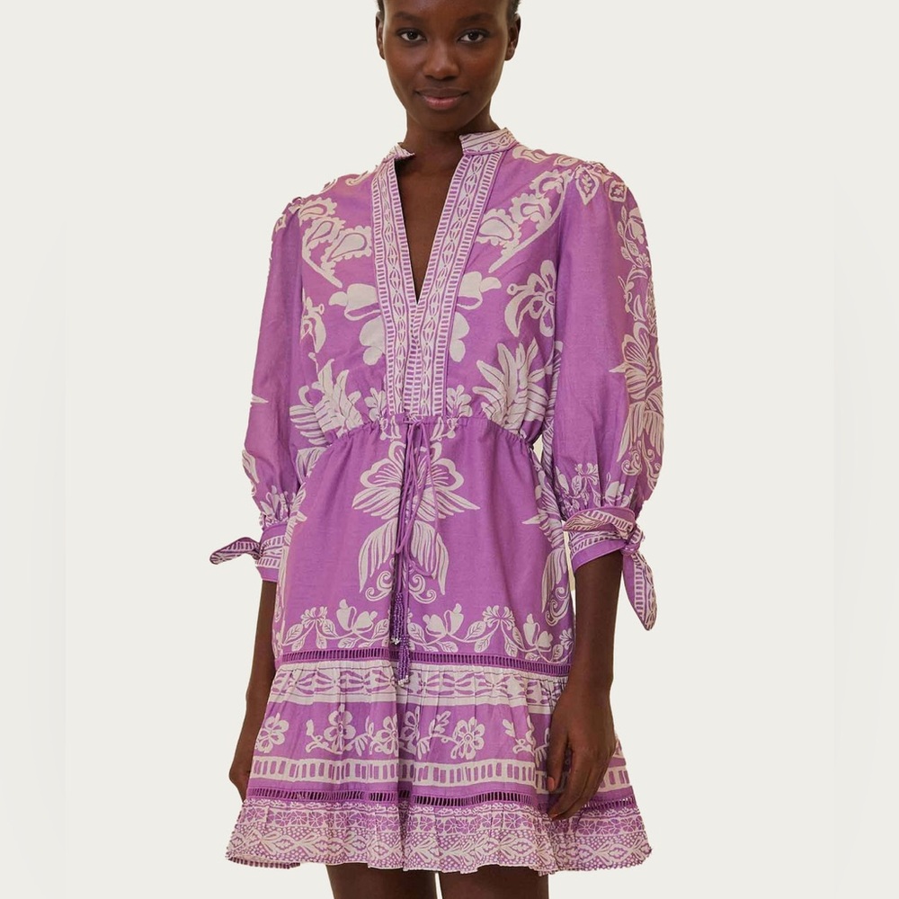Lilac Sweet Garden Mini Dress - Farm Rio - Size Large